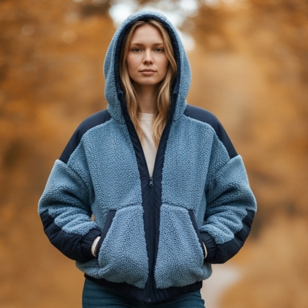 Girlfriend Collective Recycled Fleece‎ Paneled Bomber Hooded Size XS
